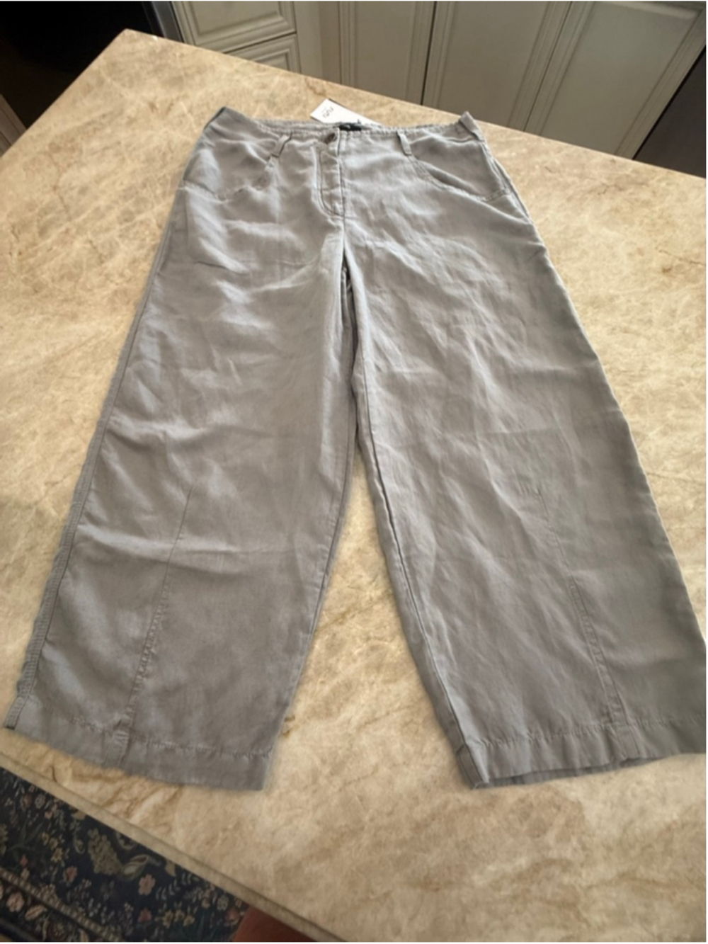 RUTI Gray Smooth Sailing Relaxed Linen Blend Wide Leg Pants 3 Large xtra large